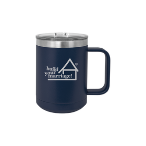 BYM - 15 oz. Navy Blue Vacuum Insulated Mug with Slider Lid - Laser Engraved