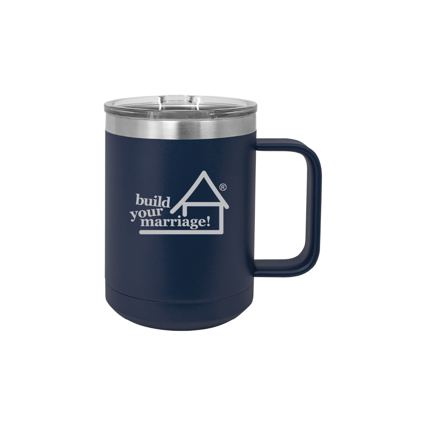 BYM - 15 oz. Navy Blue Vacuum Insulated Mug with Slider Lid - Laser Engraved