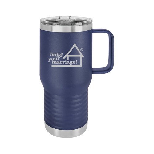 BYM - 20 oz. Navy Blue Vacuum Insulated Travel Mug with Slider Lid - Laser Engraved
