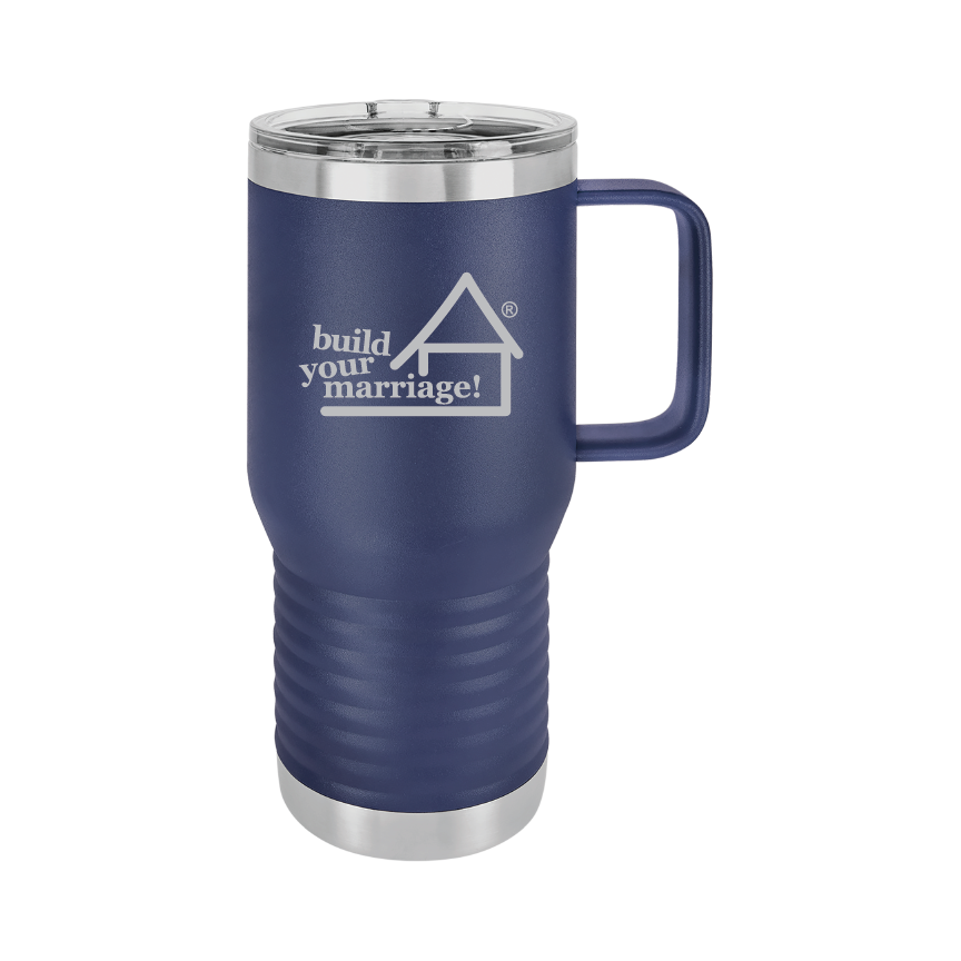 BYM - 20 oz. Navy Blue Vacuum Insulated Travel Mug with Slider Lid - Laser Engraved