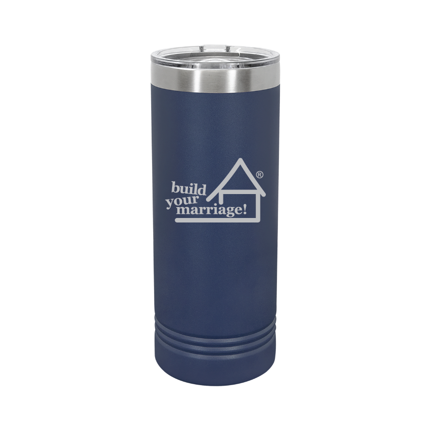 BYM - 22 oz. Navy Blue Skinny Tumbler with Slider Lid - Laser Engraved