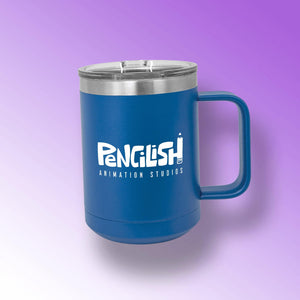Pencilish- Laser Engraved- 15 oz. Royal Blue Vacuum Insulated Mug with Handle and Slider Lid