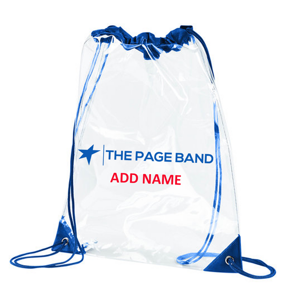 Clear Drawstring Backpack- Clear- THE PAGE BAND- Personalized