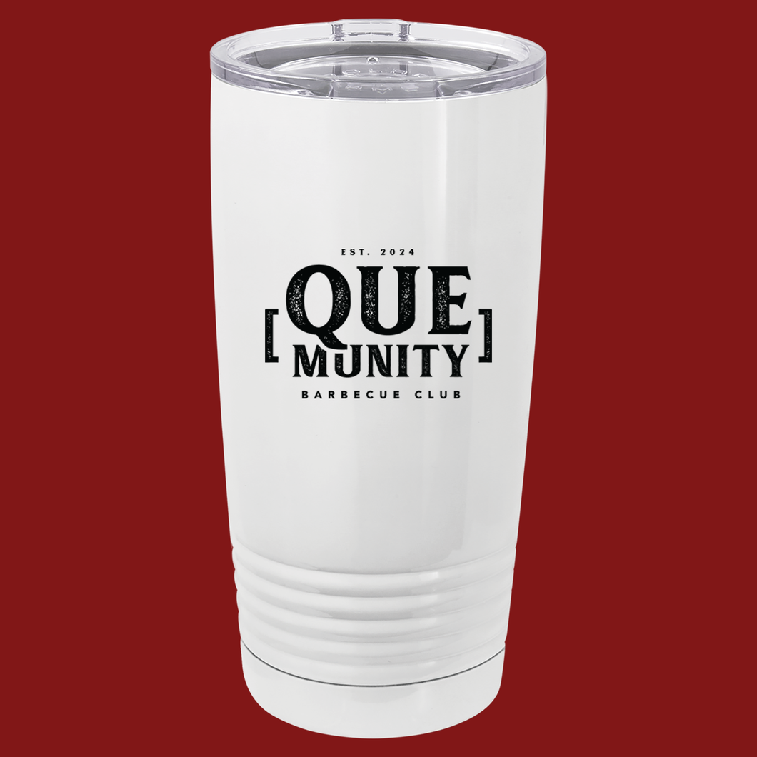 Que-Munity BBQ Club- 20 oz. White Vacuum Insulated Tumbler w/Lid