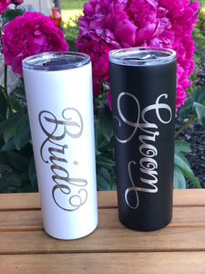 Laser Etched Tumblers- 20 oz. Bride & Groom Set