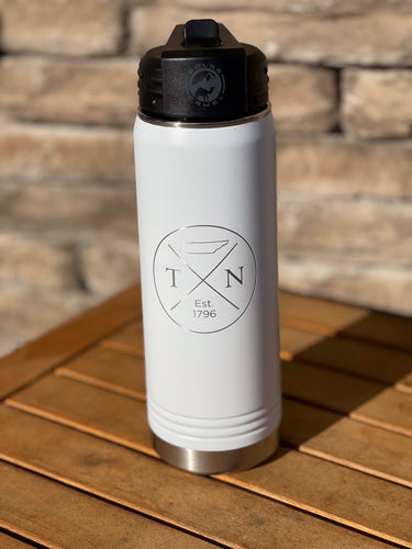 WHOLESALE- min (12) ...20 oz. Water Bottle- White # 8 Logo State TN w/circle