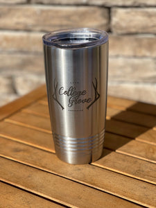 WHOLESALE- min (12) ...20 oz. Stainless Steel Insulated Tumbler w/Lid # 5 Logo College Grove w/antlers