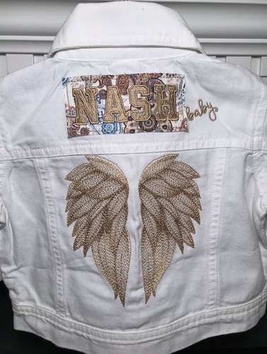 NASH Baby- White Denim Jacket- Angel Wings
